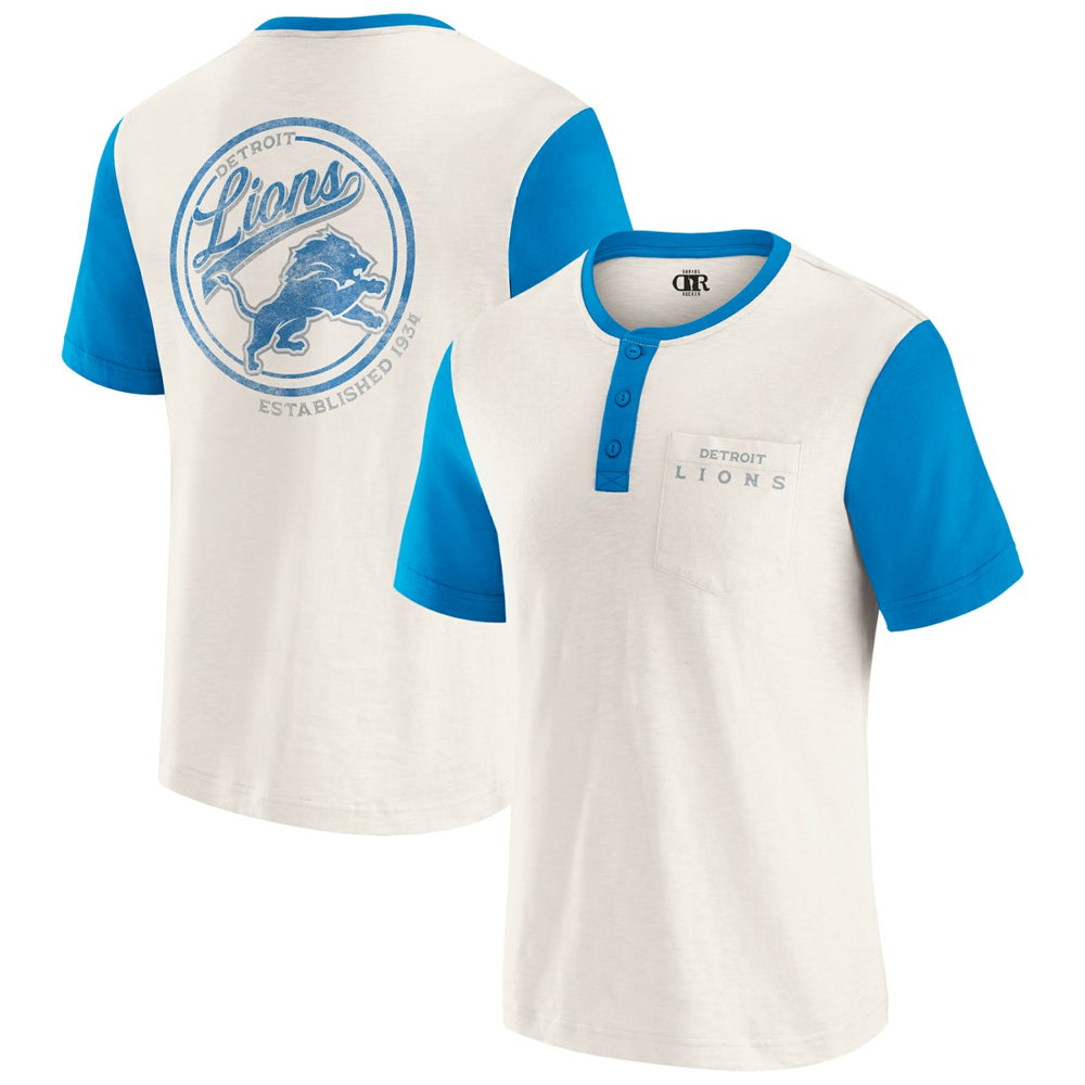 Detroit Lions Darius Rucker Collection Henley Colorblock Slub Pocket T-Shirt - Cream - Fanatics