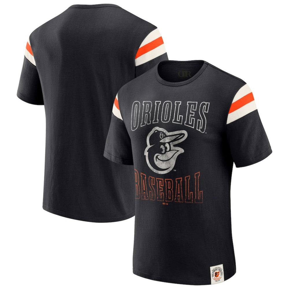 Baltimore Orioles Darius Rucker Collection by Fanatics Distressed Sleeve Stripe T-Shirt Sale