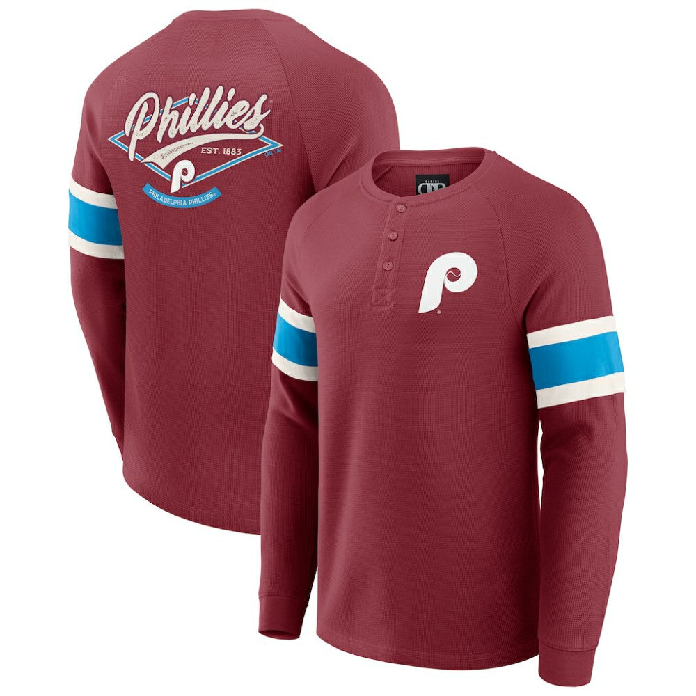 Philadelphia Phillies Darius Rucker Collection by Fanatics Waffle-Knit Raglan Long Sleeve Henley T-Shirt Sale