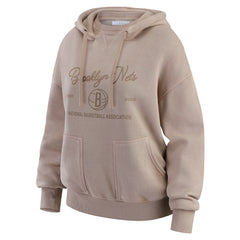 Brooklyn Nets WEAR by Erin Andrews Women's Washed Pullover Crewdie Tan