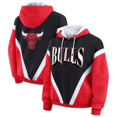 Chicago Bulls WEAR by Erin Andrews Women's Colorblock Full-Zip Hoodie Windbreaker Jacket Black/Red