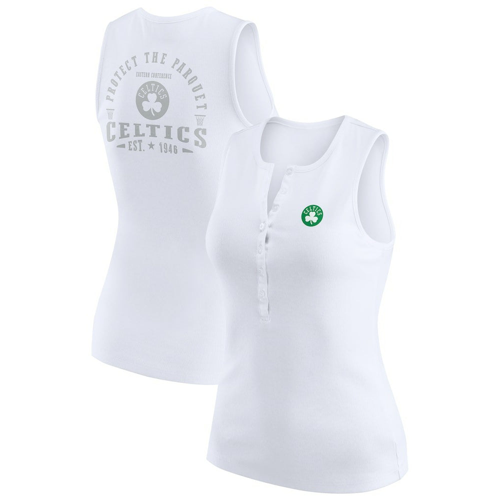 Boston Celtics WEAR by Erin Andrews Women's Rib-Knit Henley Tank Top White