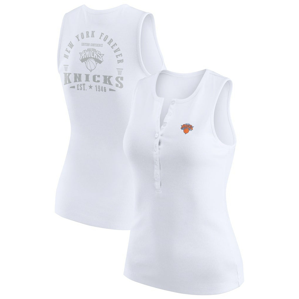 New York Knicks WEAR by Erin Andrews Women's Rib-Knit Henley Tank Top White