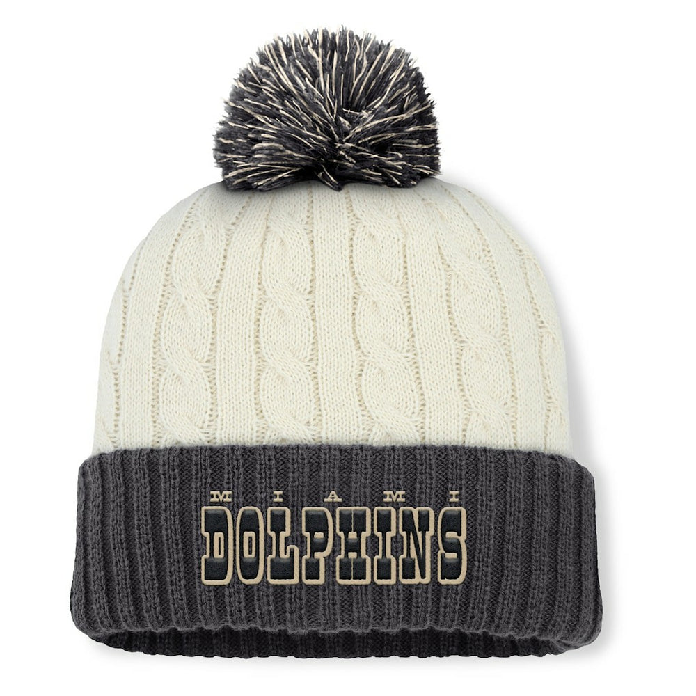 Miami Dolphins Women's Coaxial Cuffed Knit Hat with Pom - Cream - Fanatics