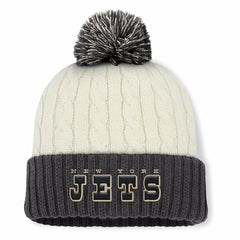 New York Jets Women's Coaxial Cuffed Knit Hat with Pom - Cream - Fanatics