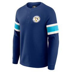 Pittsburgh Penguins Darius Rucker Collection by Fanatics Waffle-Knit Raglan Long Sleeve Henley T-Shirt - Navy | Fanatics Clearance