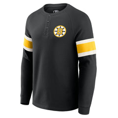 Boston Bruins Darius Rucker Collection by Fanatics Waffle-Knit Raglan Long Sleeve Henley T-Shirt - Black | Fanatics online