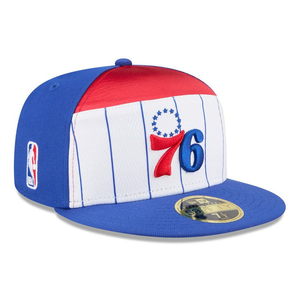New Era Philadelphia 76ers 2025 NBA Tip Off Split Panel 59FIFTY Fitted Hat White/Royal