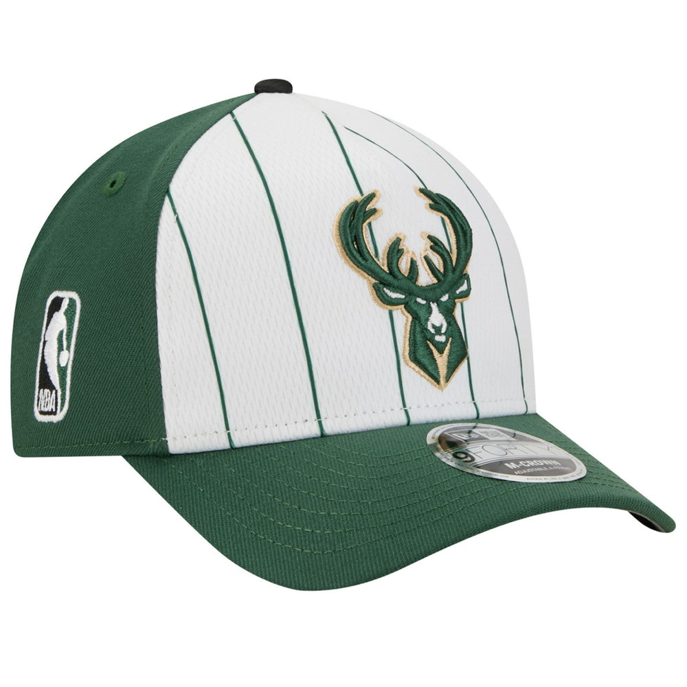 New Era Milwaukee Bucks 2025 NBA Tip Off M-Crown A-Frame 9FORTY Adjustable Hat White/Hunter Green