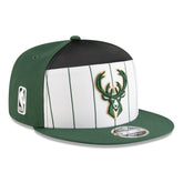 New Era Milwaukee Bucks 2025 NBA Tip Off Split Panel 9FIFTY Snapback Hat White/Hunter Green