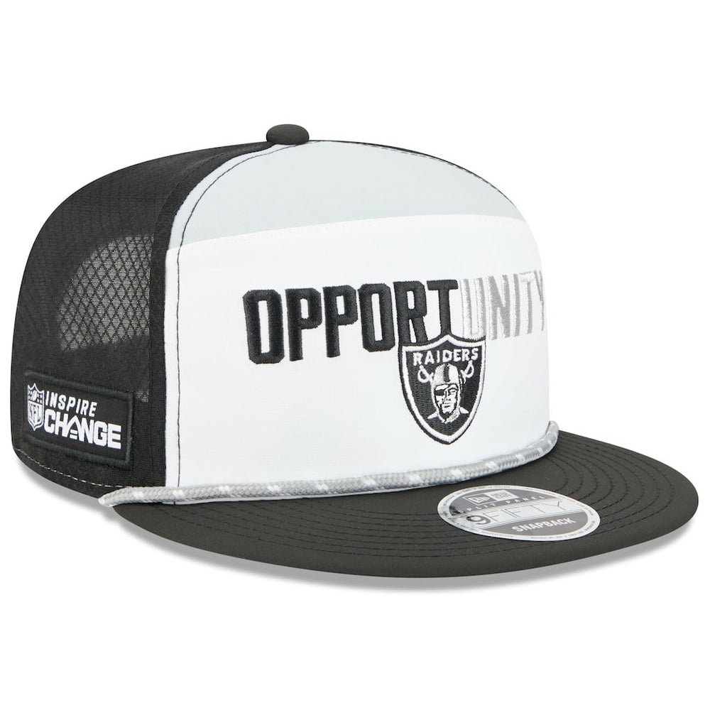 Las Vegas Raiders New Era 2025 Inspire Change Split Panel 9FIFTY Snapback Hat - White/Black - NFL