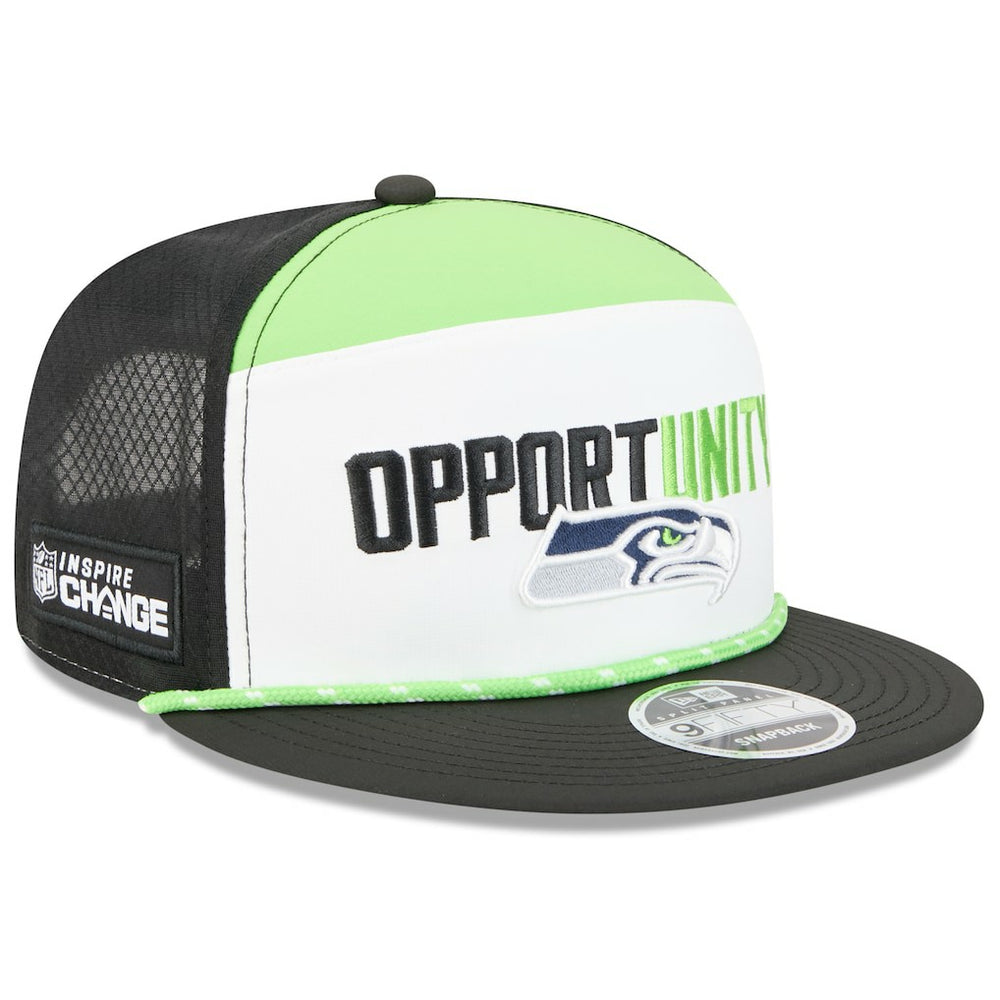 Seattle Seahawks New Era 2025 Inspire Change Split Panel 9FIFTY Snapback Hat - White/Black - NFL