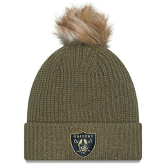 Las Vegas Raiders New Era Women's 2025 Salute to Service Cuffed Knit Hat with Pom - Dark Green - NFL