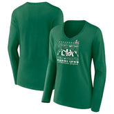 Philadelphia Eagles Women's Super Bowl LIX Champions Retro Logo Long Sleeve V-Neck T-Shirt - Kelly Green - Fanatics