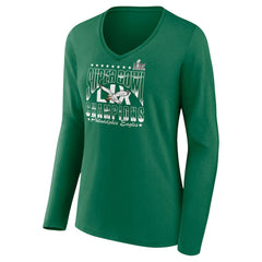 Philadelphia Eagles Women's Super Bowl LIX Champions Retro Logo Long Sleeve V-Neck T-Shirt - Kelly Green - Fanatics