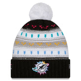 Miami Dolphins New Era Women's 2025 NFL Crucial Catch Cuffed Knit Hat with Pom - Black - NFL