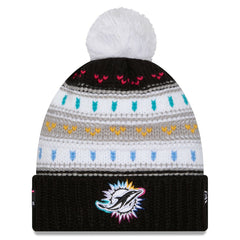 Miami Dolphins New Era Women's 2025 NFL Crucial Catch Cuffed Knit Hat with Pom - Black - NFL