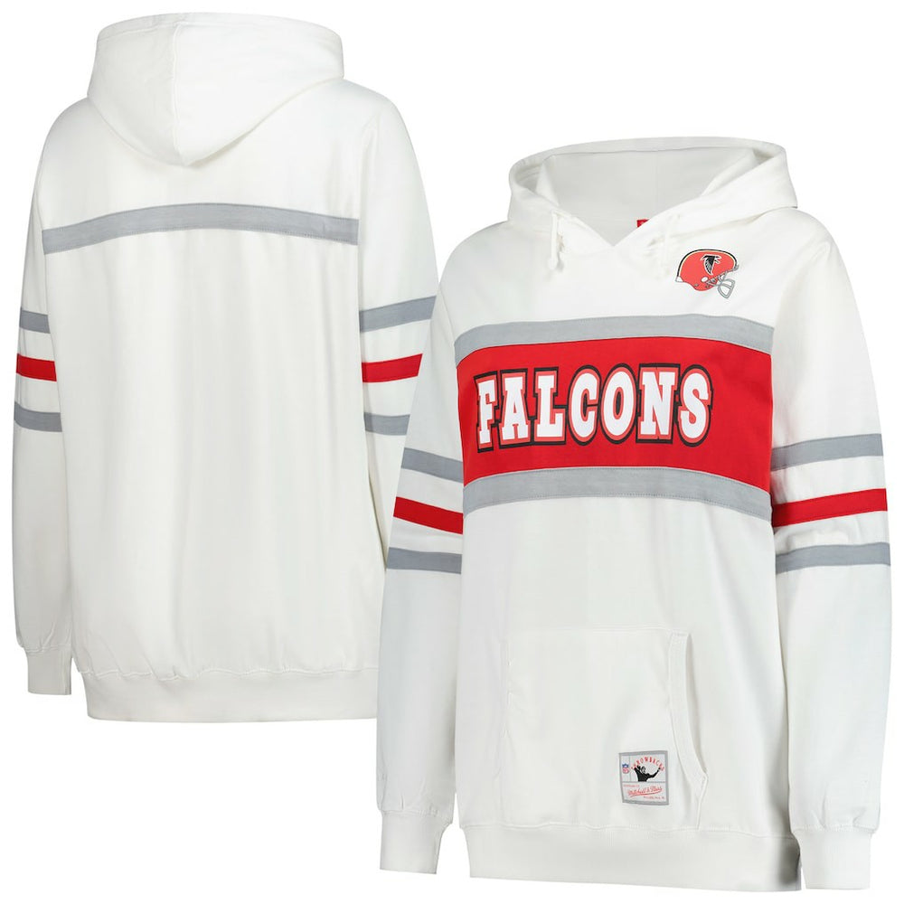 Atlanta Falcons Women's Plus Size Head Coach Throwback Pullover Hoodie - White - Mitchell & Ness