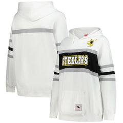 Pittsburgh Steelers Women's Plus Size Head Coach Throwback Pullover Hoodie - White - Mitchell & Ness