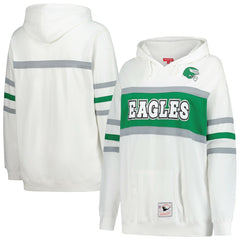 Philadelphia Eagles Women's Plus Size Head Coach Throwback Pullover Hoodie - White - Mitchell & Ness