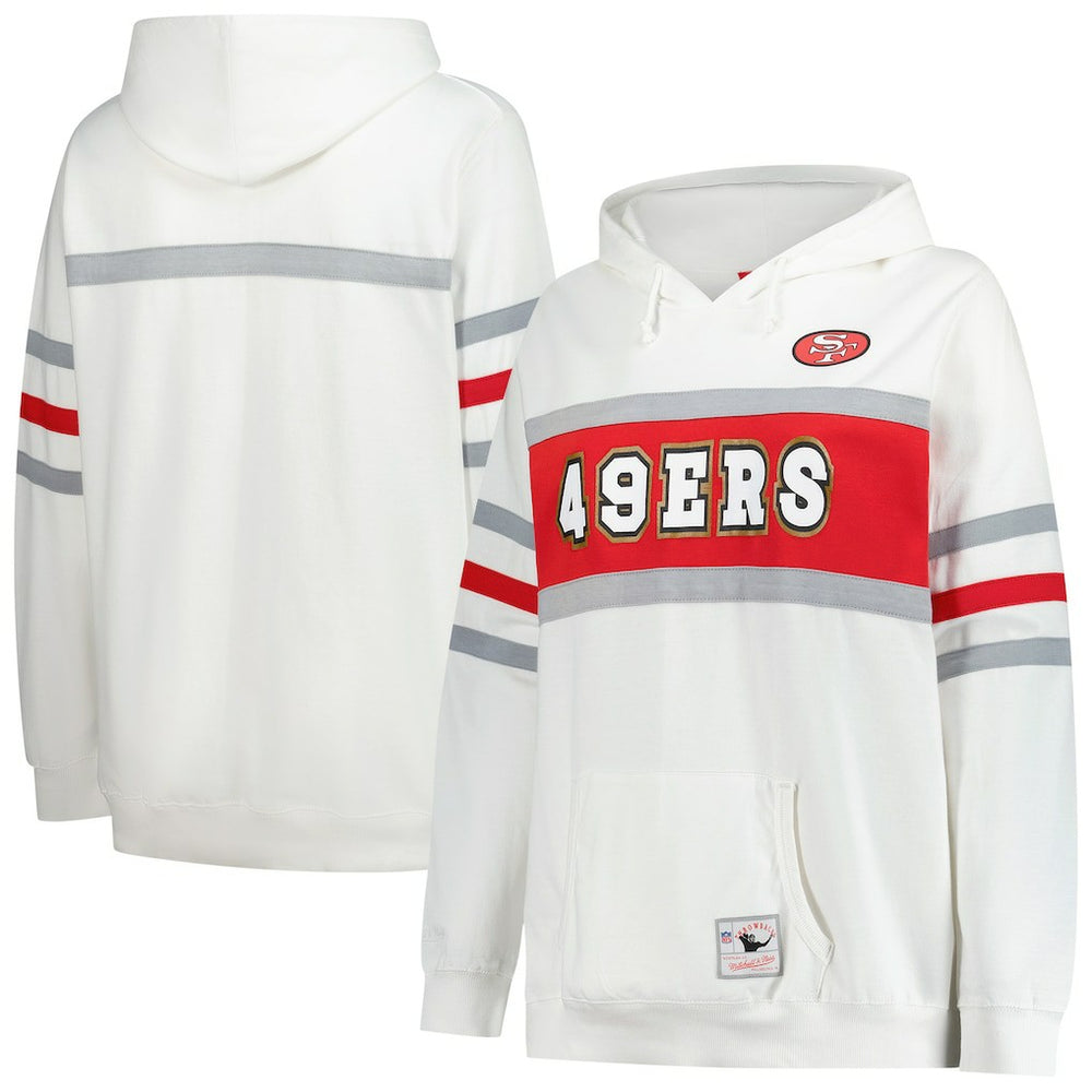 San Francisco 49ers Women's Plus Size Head Coach Throwback Pullover Hoodie - White - Mitchell & Ness