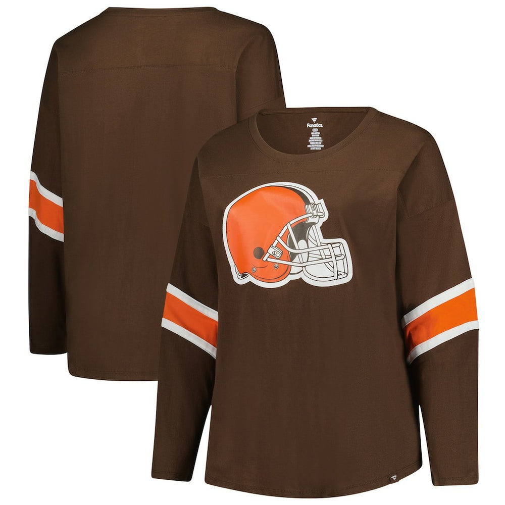 Cleveland Browns Women's Plus Size Redzone 3/4-Sleeve Scoop Neck T-Shirt - Brown - Fanatics