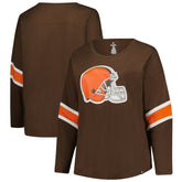 Cleveland Browns Women's Plus Size Redzone 3/4-Sleeve Scoop Neck T-Shirt - Brown - Fanatics