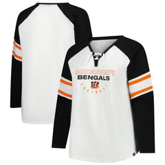 Cincinnati Bengals Women's Plus Size Redzone Lace Up Long Sleeve T-Shirt - White - Fanatics