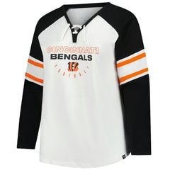 Cincinnati Bengals Women's Plus Size Redzone Lace Up Long Sleeve T-Shirt - White - Fanatics