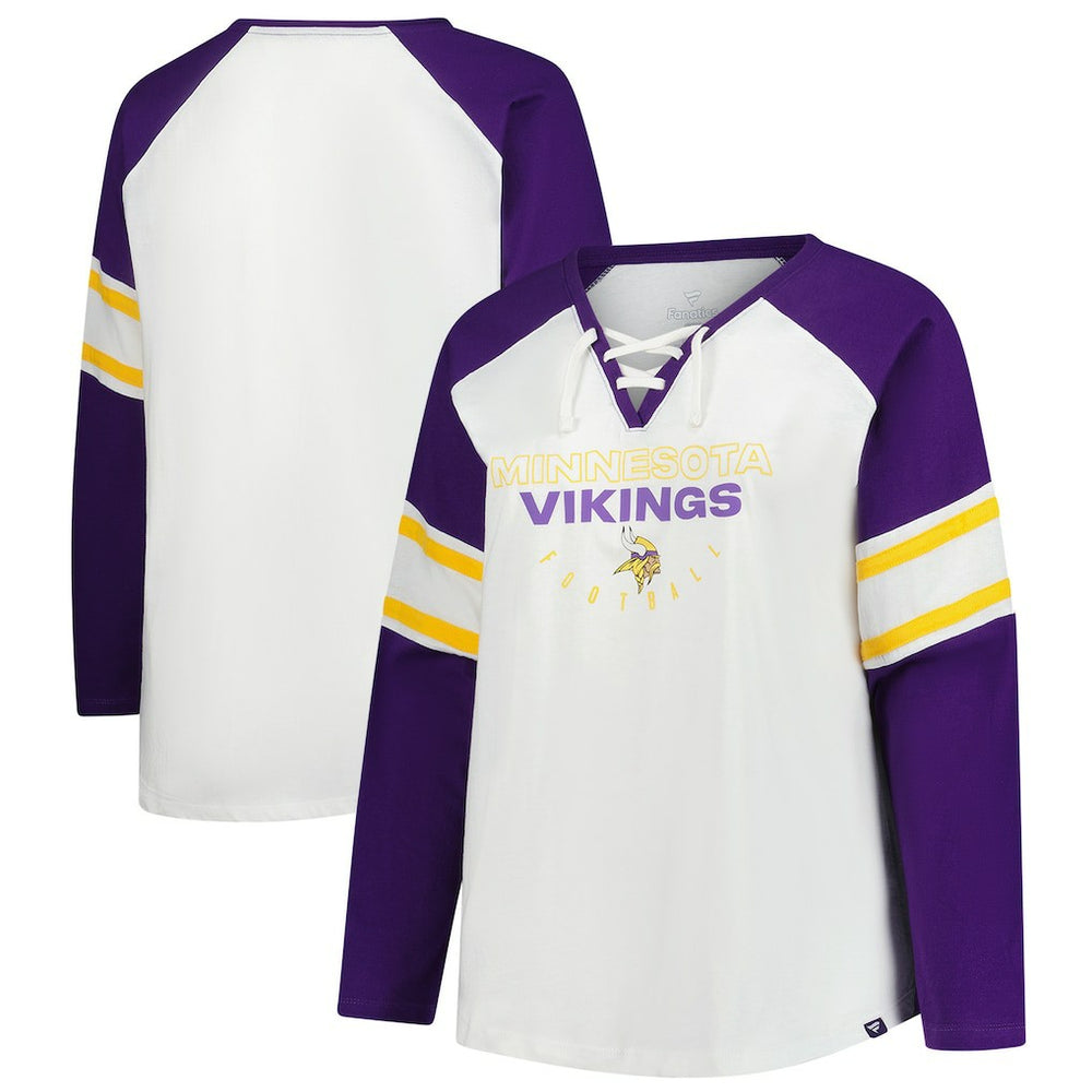 Minnesota Vikings Women's Plus Size Redzone Lace Up Long Sleeve T-Shirt - White - Fanatics
