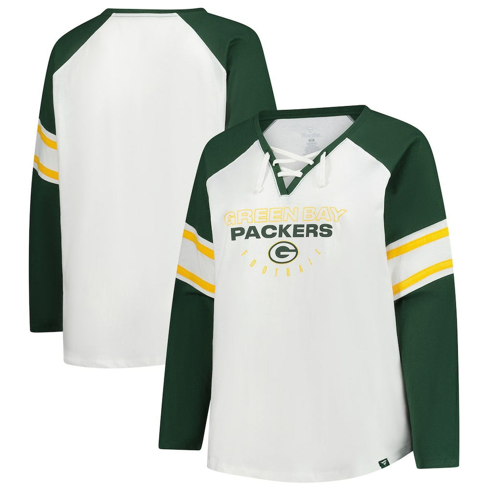 Green Bay Packers Women's Plus Size Redzone Lace Up Long Sleeve T-Shirt - White - Fanatics
