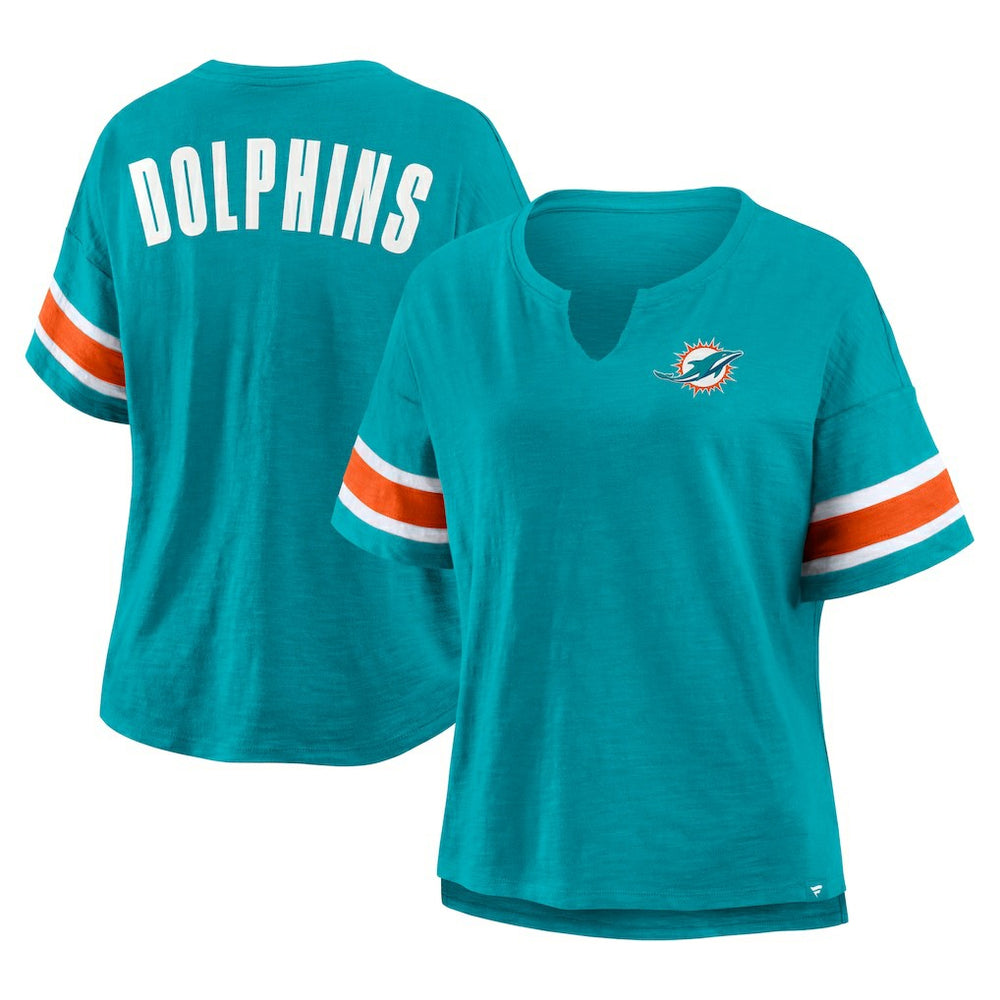 Miami Dolphins Women's Plus Size Redzone Notch Neck T-Shirt - Aqua - Fanatics
