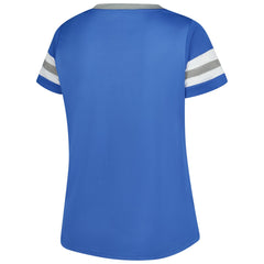 Detroit Lions Women's Plus Size Rhinestone Redzone Athena Lace-Up Notch Neck T-Shirt - Blue - Fanatics