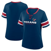 Houston Texans Women's Plus Size Red Zone Athena Lace-Up V-Notch Neck T-Shirt - Navy - Fanatics