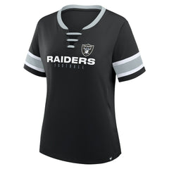 Las Vegas Raiders Women's Plus Size Red Zone Athena Lace-Up V-Notch Neck T-Shirt - Black - Fanatics