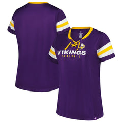 Minnesota Vikings Women's Plus Size Rhinestone Redzone Athena Lace-Up Notch Neck T-Shirt - Purple - Fanatics