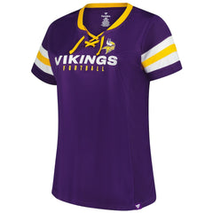 Minnesota Vikings Women's Plus Size Rhinestone Redzone Athena Lace-Up Notch Neck T-Shirt - Purple - Fanatics