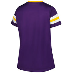 Minnesota Vikings Women's Plus Size Rhinestone Redzone Athena Lace-Up Notch Neck T-Shirt - Purple - Fanatics