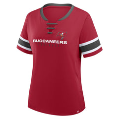 Tampa Bay Buccaneers Women's Plus Size Red Zone Athena Lace-Up V-Notch Neck T-Shirt - Red - Fanatics