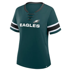 Philadelphia Eagles Women's Plus Size Red Zone Athena Lace-Up V-Notch Neck T-Shirt - Midnight Green - Fanatics