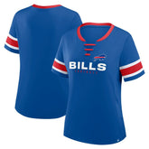 Buffalo Bills Women's Plus Size Red Zone Athena Lace-Up V-Notch Neck T-Shirt - Royal - Fanatics