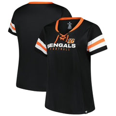 Cincinnati Bengals Women's Plus Size Red Zone Athena Lace-Up V-Notch Neck T-Shirt - Black - Fanatics