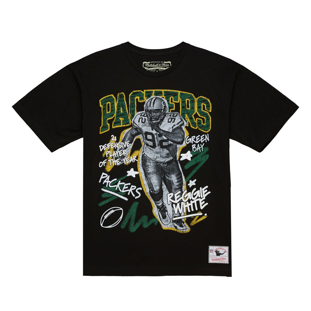 Reggie White Green Bay Packers Chalked Up Player Graphic T-Shirt - Black - Mitchell & Ness