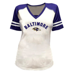 Lamar Jackson Baltimore Ravens Women's Plus Size Bling V-Neck T-Shirt - White - Fanatics