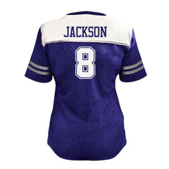 Lamar Jackson Baltimore Ravens Women's Plus Size Bling V-Neck T-Shirt - White - Fanatics