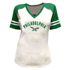 Saquon Barkley Philadelphia Eagles Women's Plus Size Bling V-Neck T-Shirt - White - Fanatics