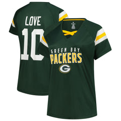 Jordan Love Green Bay Packers Women's Plus Size Name & Number Raglan Lace V-Neck T-Shirt - Green - Fanatics