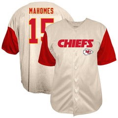 Patrick Mahomes Kansas City Chiefs Big & Tall Baseball Button-Up Shirt - Cream - Fanatics