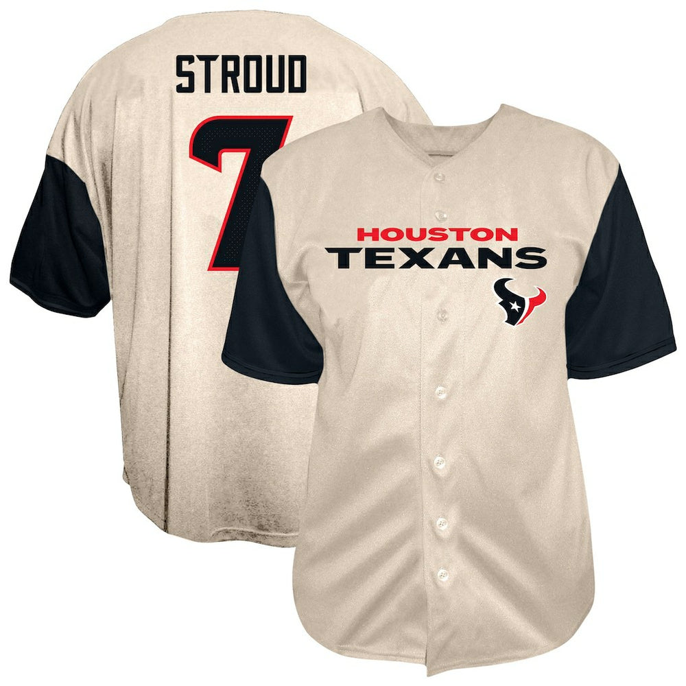 C.J. Stroud Houston Texans Big & Tall Baseball Button-Up Shirt - Cream - Fanatics