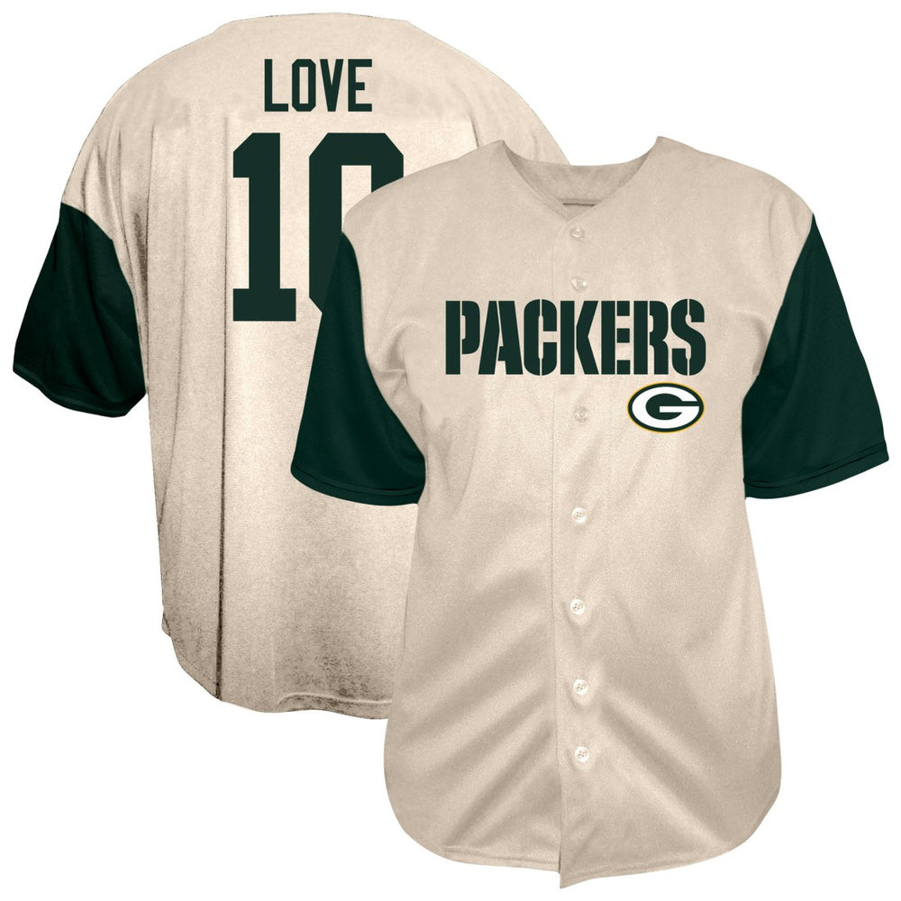 Jordan Love Green Bay Packers Big & Tall Baseball Button-Up Shirt - Cream - Fanatics